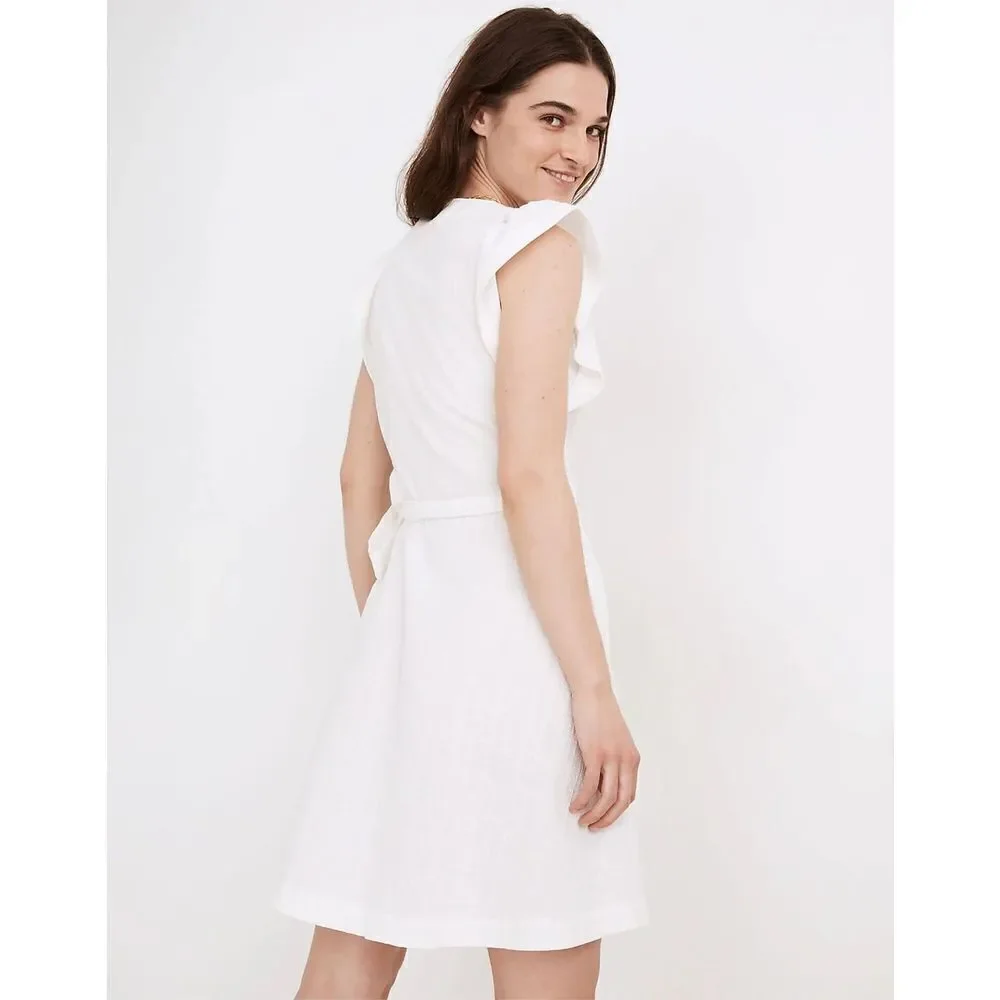 Madewell Ruffle-Sleeve Wrap Mini Dress cotton size XXS NWT
